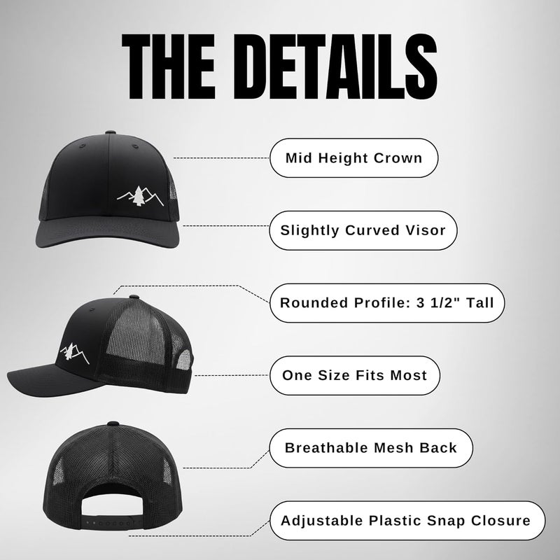 Lindo Trucker Hat [ Great Outdoors Design ] for Men and Women: Mid Profile Cap with Breathable Mesh Back and Adjustable Snap - Image 4